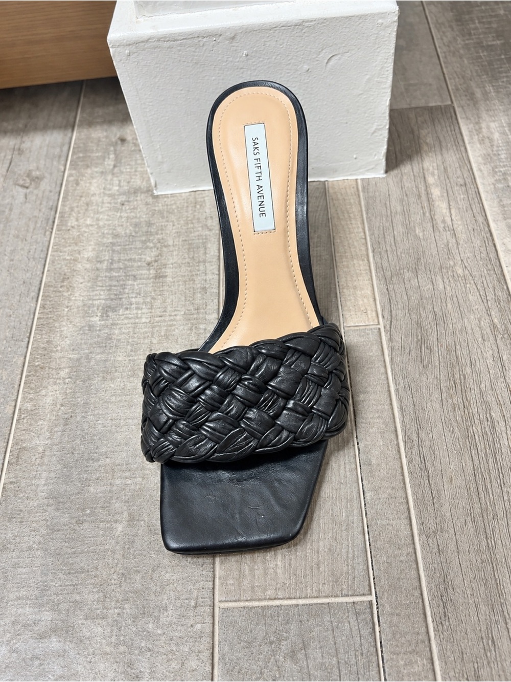 Saks Fifth Avenue Black Braided Leather Slide Mule